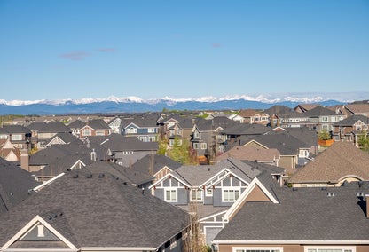 Arial image over rooftops in Calgary neighborhood